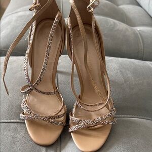 Ivanka Trump Tan Strappy Heels with Rhinestones